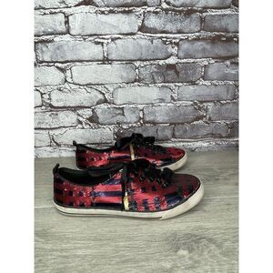 Coach Willa Black Red Sequin Plaid Casual Ribbon Lace Sneakers Shoes Women 7.5B
